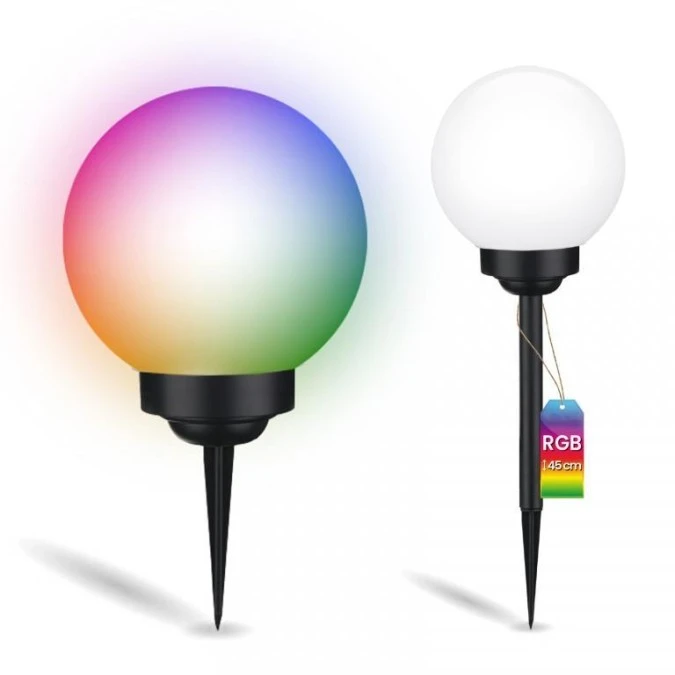 Lampa Solarna Ogrodowa LED ATRIS Wbijana Naziemna Biała Kula 15cm RGB LUMILED