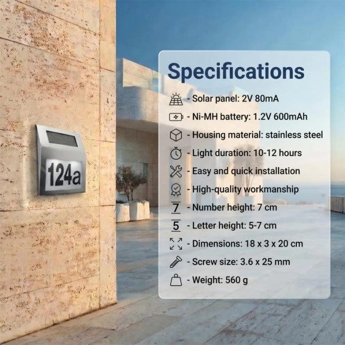 Lampa solarna z numerem domu LED Maclean Energy MCE172 MCE172