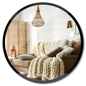 Lustro okrągłe 40 cm czarna rama nowoczesne ścienne do łazienki i salonu 897382 Lustro okrągłe 40 cm czarna rama nowoczesne ścienne do łazienki i salonu 897382