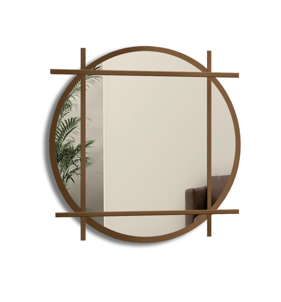 Lustro okrągłe loft ze złotymi szprosami mdf - IZYD 848572