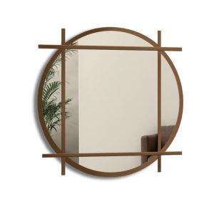 Lustro okrągłe loft ze złotymi szprosami mdf – IZYD 848578