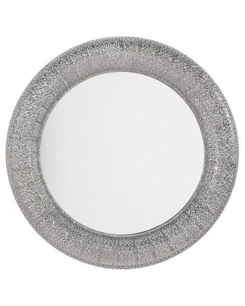 Lustro okrągłe ozdobne 80 cm srebrne do salonu 189325