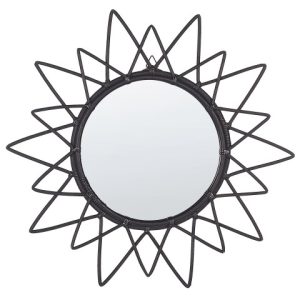 Lustro okrągłe rattanowe wiszące czarne 189367 Lustro okrągłe rattanowe wiszące czarne 189367