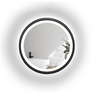 Lustro okrągłe w czarnej matowej ramie mdf z piaskowanym LED – OTIS LED 865743