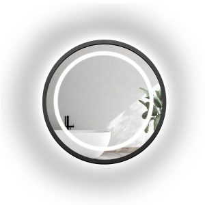 Lustro okrągłe w czarnej matowej ramie MDF z piaskowanym podświetleniem LED 850592 Lustro okrągłe w czarnej matowej ramie MDF z piaskowanym podświetleniem LED 850592