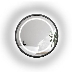 Lustro okrągłe w czarnej matowej ramie MDF z piaskowanym podświetleniem LED 850539 Lustro okrągłe w czarnej matowej ramie MDF z piaskowanym podświetleniem LED 850539