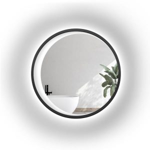Lustro okrągłe w czarnej ramie mdf z piaskowanym księżycem led–MIDNIGHT LED 858630