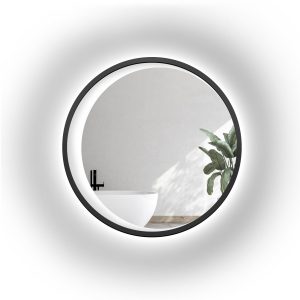 Lustro okrągłe w czarnej ramie mdf z piaskowanym księżycem led–MIDNIGHT LED 858682