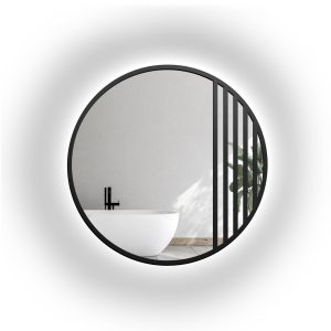 Lustro okrągłe ze szprosami w czarnej matowej ramie loft MDF- LOTIS LED 855538 Lustro okrągłe ze szprosami w czarnej matowej ramie loft MDF- LOTIS LED 855538