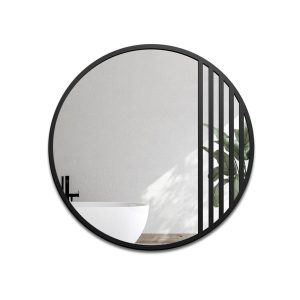 Lustro okrągłe ze szprosami w czarnej matowej ramie loft MDF – LOTIS 855610 Lustro okrągłe ze szprosami w czarnej matowej ramie loft MDF – LOTIS 855610