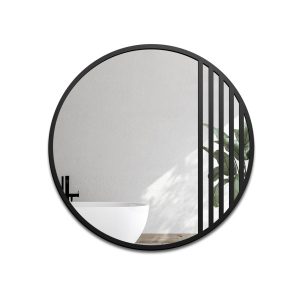 Lustro okrągłe ze szprosami w czarnej matowej ramie loft MDF – LOTIS 855614