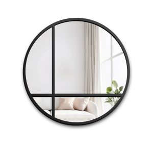 Lustro okrągłe ze szprosami w czarnej matowej ramie mdf – OKTAN I 865349 Lustro okrągłe ze szprosami w czarnej matowej ramie mdf – OKTAN I 865349