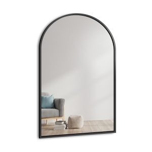 Lustro półowalne w matowej czarnej ramie mdf – BERDO 1066658