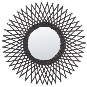 Lustro ścienne kształt słońca rattan 60 cm czarne 189414 Lustro ścienne kształt słońca rattan 60 cm czarne 189414