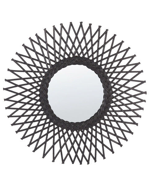 Lustro ścienne kształt słońca rattan 60 cm czarne 189414