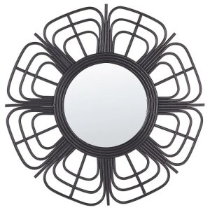 Lustro ścienne kształt słońca rattan 60 cm czarne 189400 Lustro ścienne kształt słońca rattan 60 cm czarne 189400