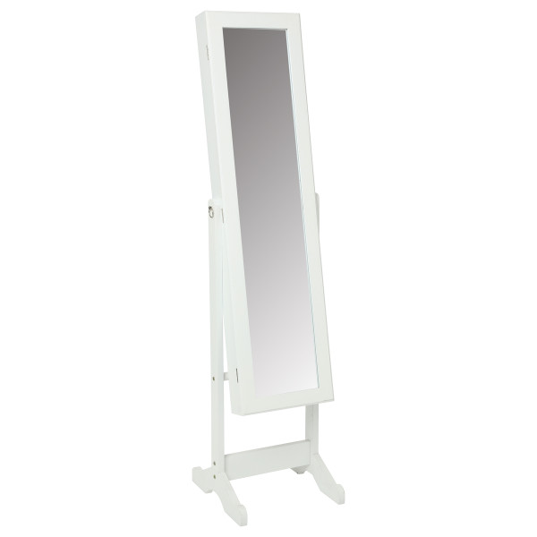 Lustro stojące białe 145x37 cm uchylne schowek na biżuterię 931783