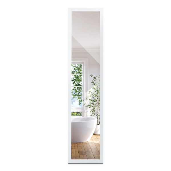 Lustro Stojące w Białej Ramie Nowoczesne 36x156 cm Wallfluent 797243