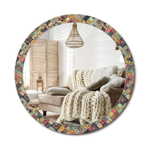 Lustro w ramie szklanej fi100 Patchwork kafelki wzór nowoczesne dekoracyjne 897459
