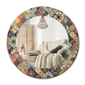 Lustro w ramie szklanej fi50 Tropikalna palma boho nowoczesne dekoracyjne 897232