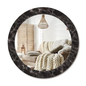 Lustro w ramie szklanej fi70 Czarny marmur eleganckie nowoczesne glamour 897302
