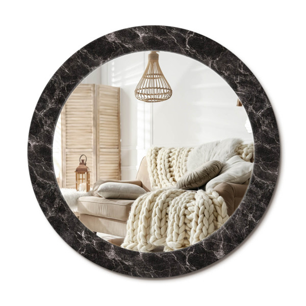 Lustro w ramie szklanej fi70 Czarny marmur eleganckie nowoczesne glamour 897302