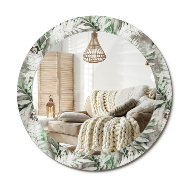 Lustro w ramie szklanej fi70 Liście akwarelowe stylowe dekoracyjne design 897226