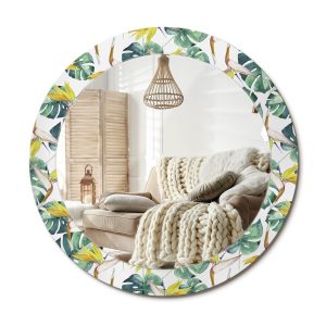 Lustro w ramie szklanej fi70 Tropikalne liście boho nowoczesne na ścianę 897425 Lustro w ramie szklanej fi70 Tropikalne liście boho nowoczesne na ścianę 897425