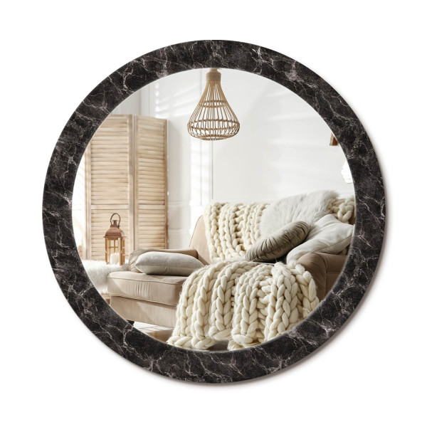 Lustro w ramie szklanej fi80 Czarny marmur eleganckie nowoczesne glamour 897388