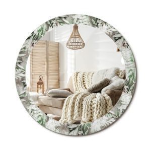 Lustro w ramie szklanej fi80 Liście akwarelowe stylowe dekoracyjne design 897437 Lustro w ramie szklanej fi80 Liście akwarelowe stylowe dekoracyjne design 897437