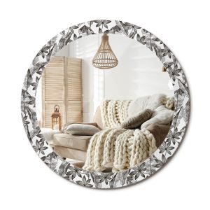 Lustro w ramie szklanej fi80 Liście tropikalne nowoczesne boho na ścianę 897313 Lustro w ramie szklanej fi80 Liście tropikalne nowoczesne boho na ścianę 897313