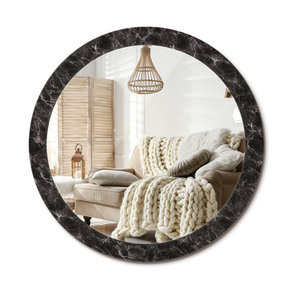 Lustro w ramie szklanej fi90 Czarny marmur eleganckie nowoczesne glamour 897225