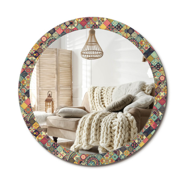 Lustro w ramie szklanej fi90 Patchwork kafelki wzór nowoczesne dekoracyjne 897344