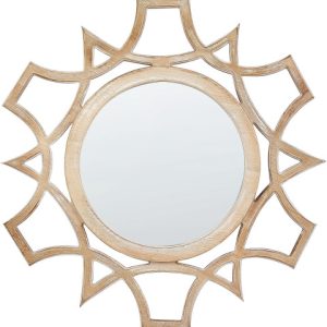 Lustro wiszące ścienne okrągłe 60 cm jasne drewno 189395 Lustro wiszące ścienne okrągłe 60 cm jasne drewno 189395