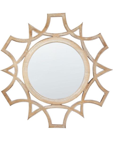Lustro wiszące ścienne okrągłe 60 cm jasne drewno 189395