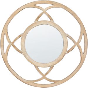 Lustro wiszące ścienne okrągłe 60 cm jasne drewno 189319 Lustro wiszące ścienne okrągłe 60 cm jasne drewno 189319