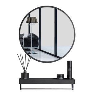 Lustro Z Półką 80 Cm Czarne 715454 Lustro Z Półką 80 Cm Czarne 715454
