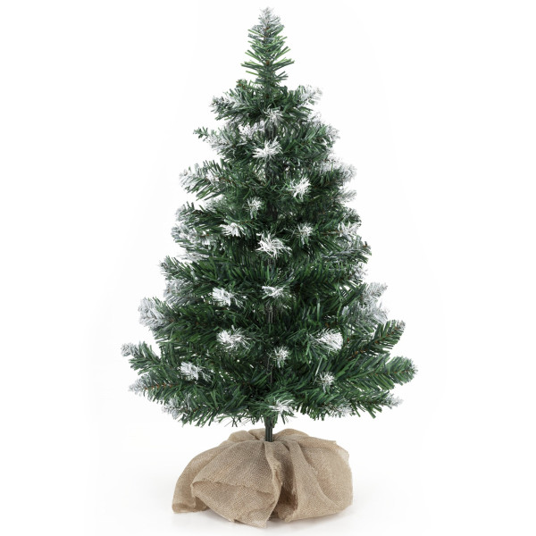 Mała choinka sztuczna 60 cm sosna ośnieżona z jutą na biurko mini ozdoba 840088