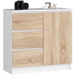 Mała komoda z szufladami, NOVO, 80x35x77, biały, sonoma, mat | TYLETEGOTU 983941 Mała komoda z szufladami, NOVO, 80x35x77, biały, sonoma, mat | TYLETEGOTU 983941