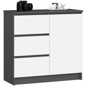 Mała komoda z szufladami, NOVO, 80x35x77 cm, grafit, biały | TYLETEGOTU 983924 Mała komoda z szufladami, NOVO, 80x35x77 cm, grafit, biały | TYLETEGOTU 983924