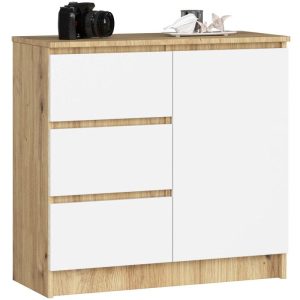 Mała komoda z szufladami, NOVO, 80x35x77, dąb artisan, biały | TYLETEGOTU 983930 Mała komoda z szufladami, NOVO, 80x35x77, dąb artisan, biały | TYLETEGOTU 983930