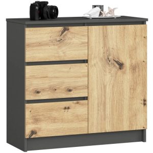 Mała komoda z szufladami, NOVO, 80x35x77, grafit, artisan, mat | TYLETEGOTU 983926 Mała komoda z szufladami, NOVO, 80x35x77, grafit, artisan, mat | TYLETEGOTU 983926