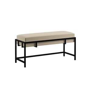 Mała ławka ciemnobeżowa LAMO 80 tkanina velvet stelaż czarny 357729 Mała ławka ciemnobeżowa LAMO 80 tkanina velvet stelaż czarny 357729
