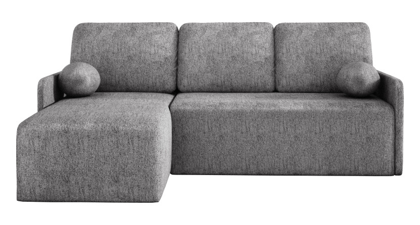 Mała sofa narożna z funkcją spania i pojemnikiem HOPE szara plecionka 755335