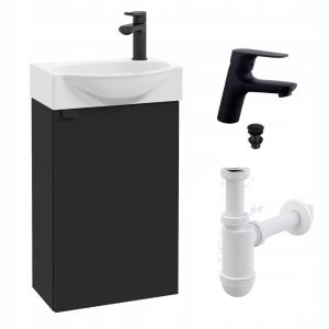 Mała Szafka do Łazienki Wisząca z Umywalką 40×22 Czarny Mat Bateria Sigma 760223 Mała Szafka do Łazienki Wisząca z Umywalką 40×22 Czarny Mat Bateria Sigma 760223