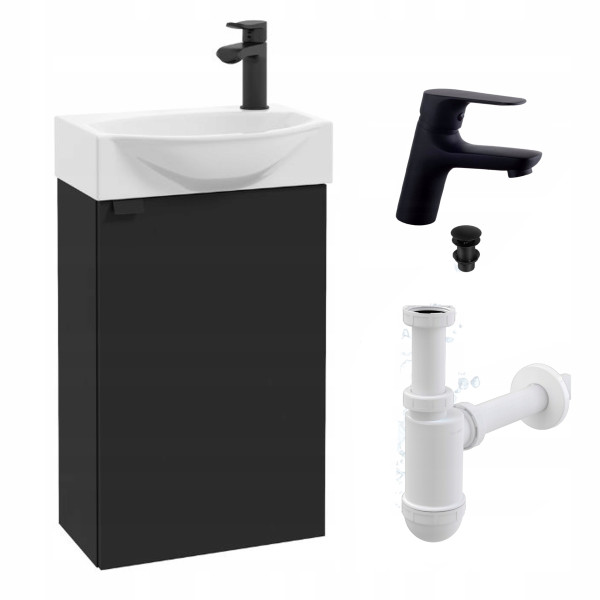 Mała Szafka do Łazienki Wisząca z Umywalką 40x22 Czarny Mat Bateria Sigma 760223
