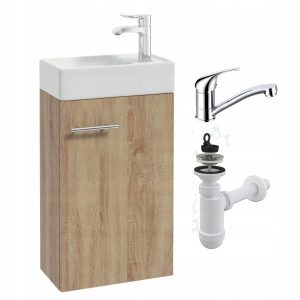 Mała Szafka Łazienkowa Wisząca z Umywalką 40×21 Dąb Sonoma Bateria Obrot 662233 Mała Szafka Łazienkowa Wisząca z Umywalką 40×21 Dąb Sonoma Bateria Obrot 662233