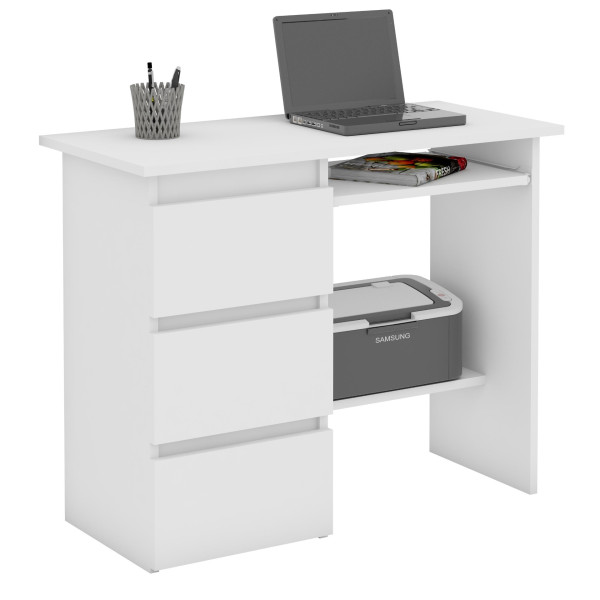Małe biurko Beta 2 biała lewa z półkami i szufladami – funkcjonalne 765510