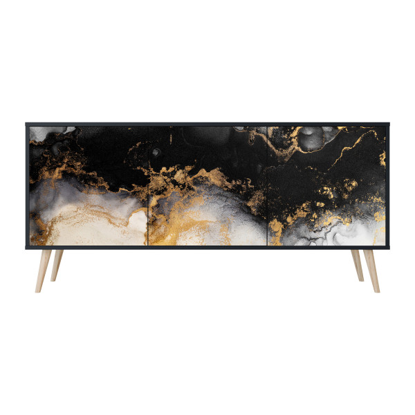 MARBLE OF TOMMORROW Komoda 3 drzwi Czarna-Bukowa skośna 441979