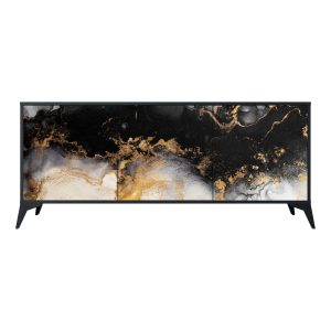 MARBLE OF TOMMORROW Komoda 3 drzwi Czarna-Metalowa gwiazdka czarna 442143 MARBLE OF TOMMORROW Komoda 3 drzwi Czarna-Metalowa gwiazdka czarna 442143